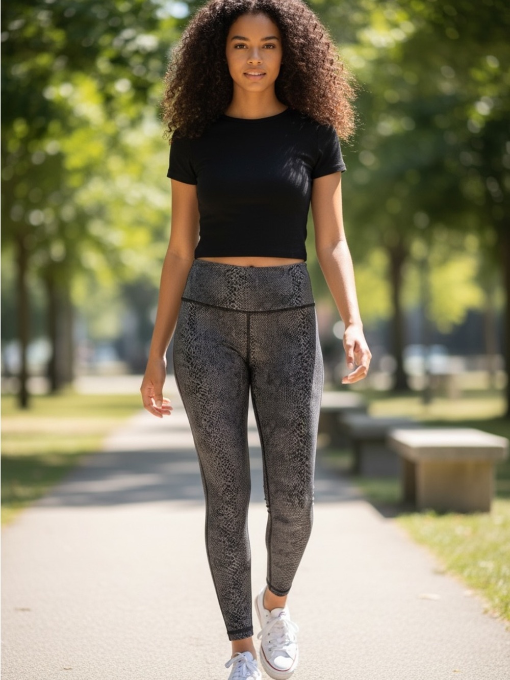 Beyond Yoga Snake-Print High-Waist Leggings in Black Gray